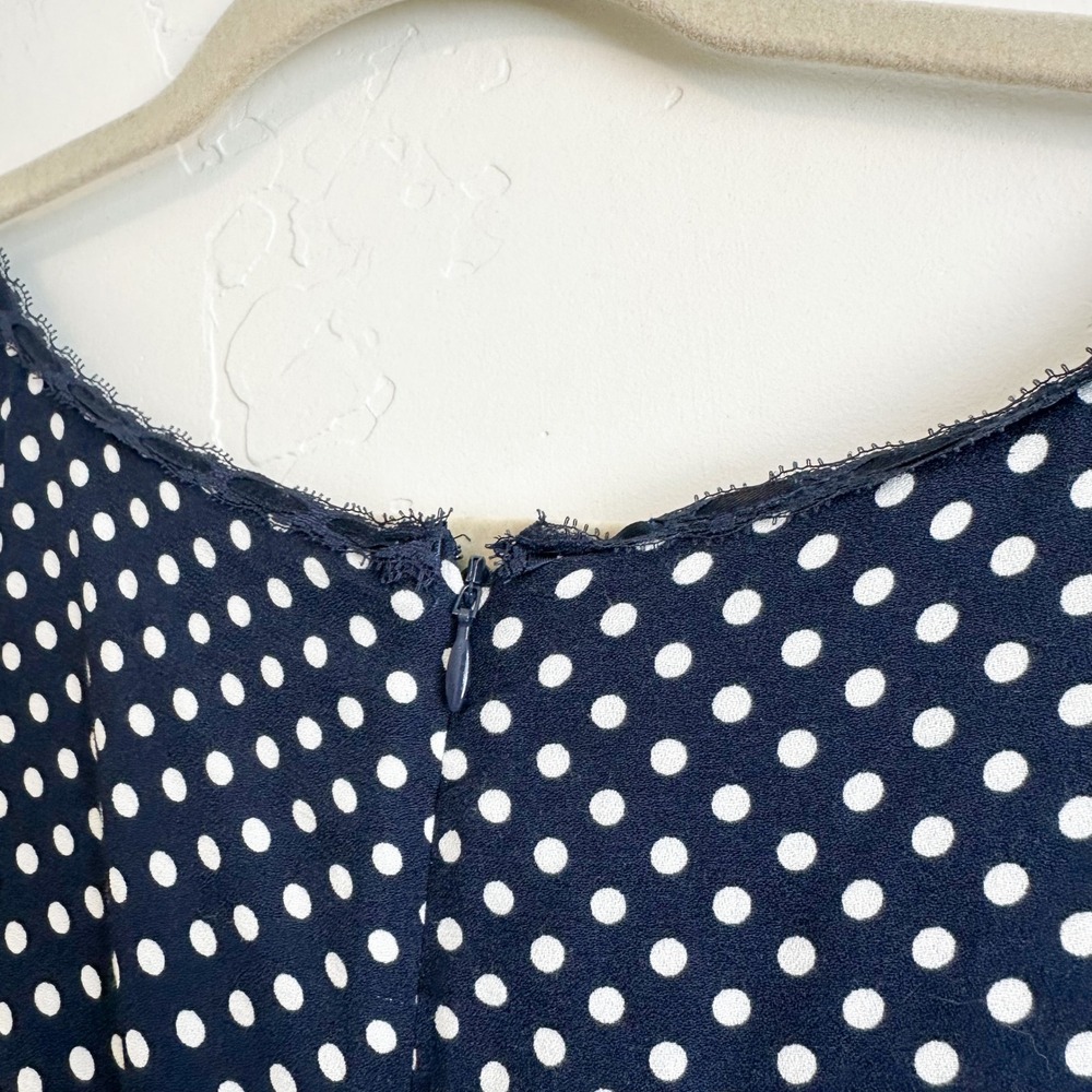 Reformation | NWT Afton Polka Dot Lace Trim Midi Dress in Blue Dream Dot size 10 - Picture 7 of 10